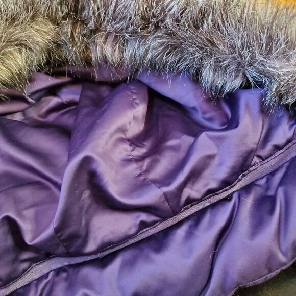 Calvin Klein Womens Down Puffer Coat L Purple Gray Faux Fur Trim Removable Hood - Picture 15 of 16